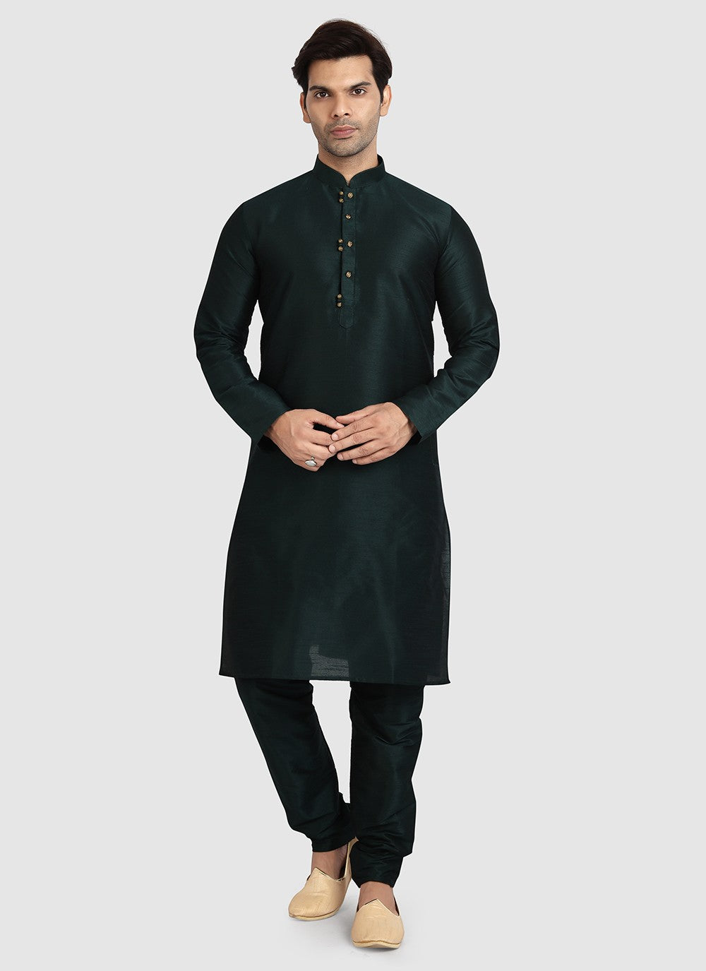 Plain Art Silk Green Kurta Pyjama - M3408