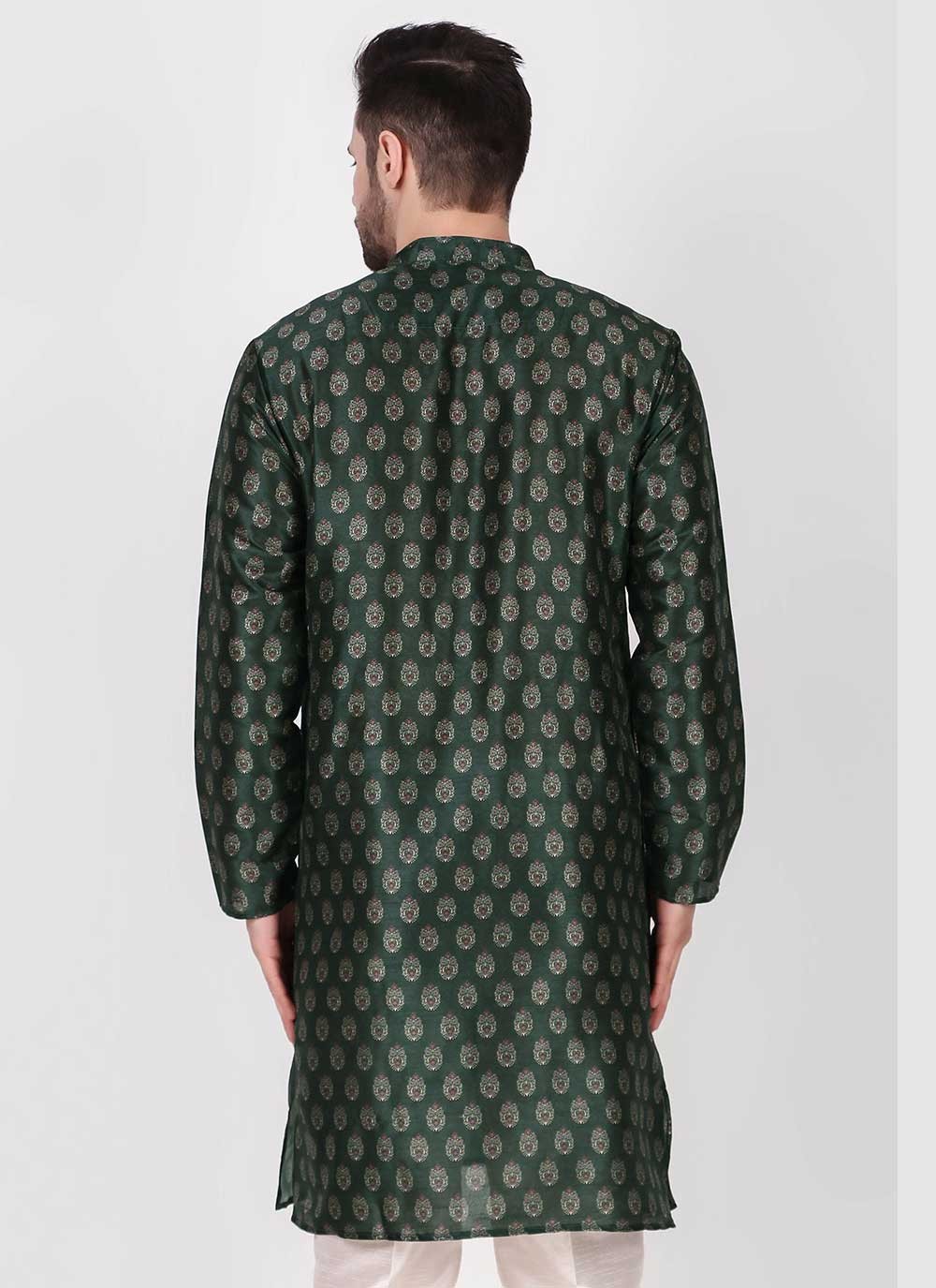 Printed Art Silk Green Kurta Pyjama - M4752