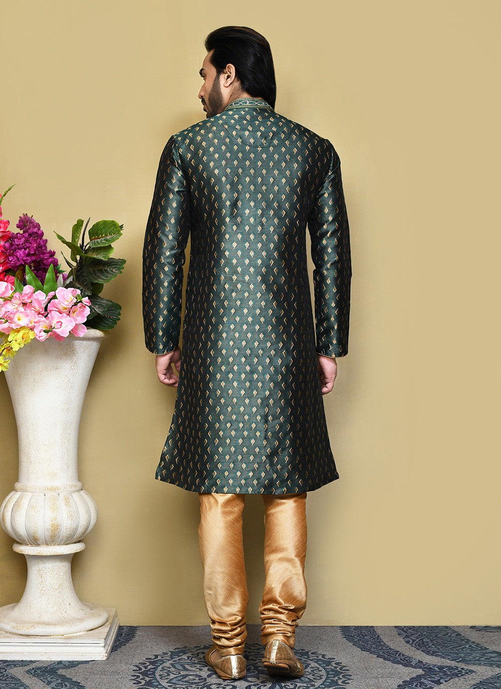 Resham Art Silk Green Kurta Pyjama - M7859