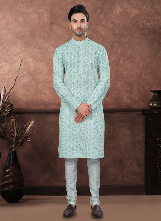 Digital Print Rayon Green Kurta Pyjama - M8687