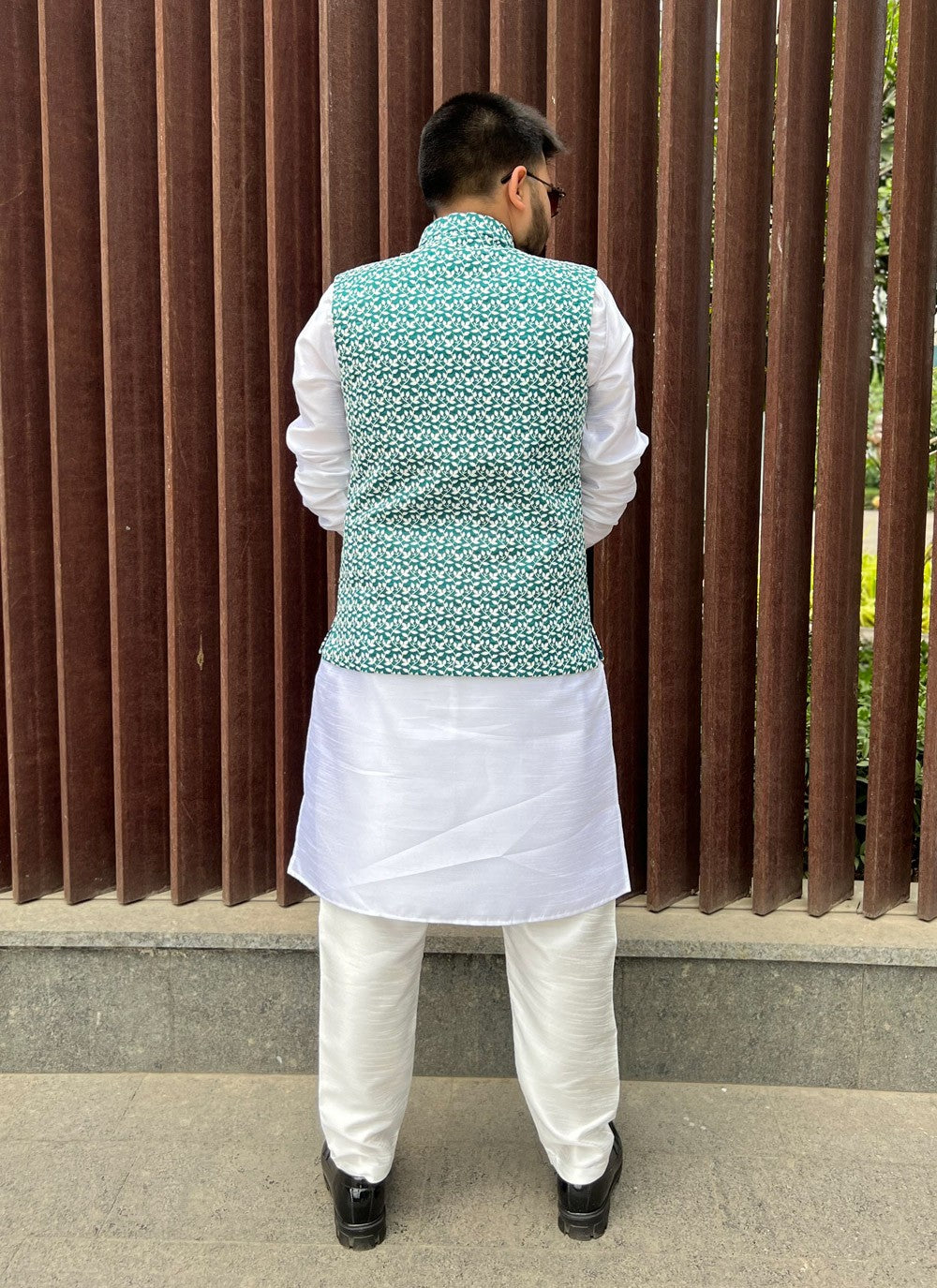 Lucknowi Work Silk Green Nehru Jackets - M5145