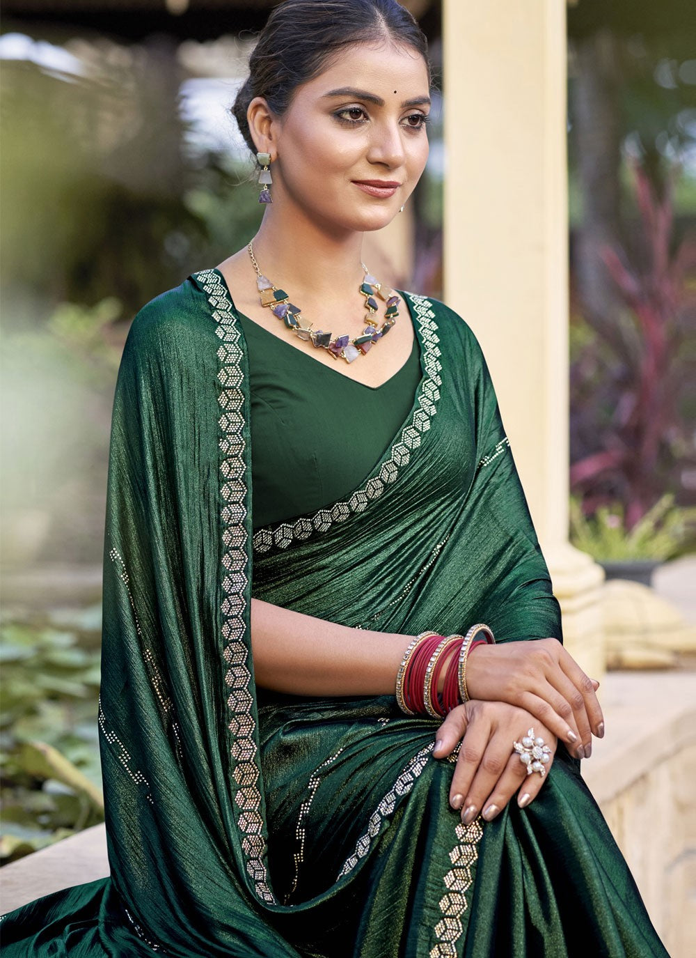 Classic Border Work Chiffon, Shimmer Saree - S9548