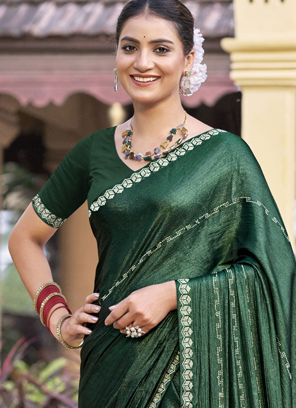 Classic Border Work Chiffon, Shimmer Saree - S9548