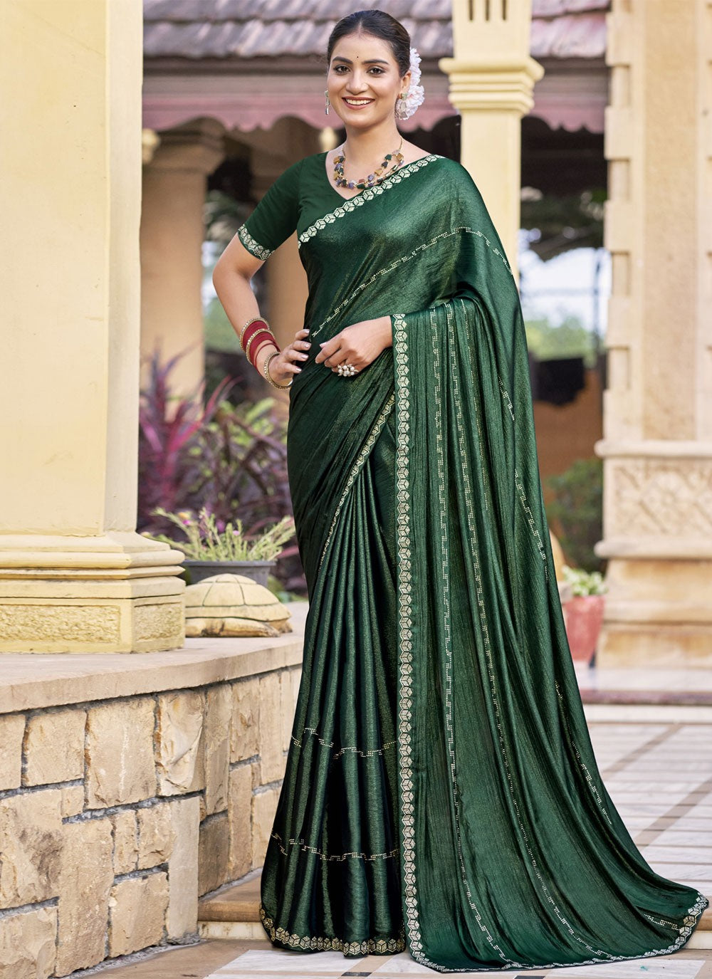 Classic Border Work Chiffon, Shimmer Saree - S9548