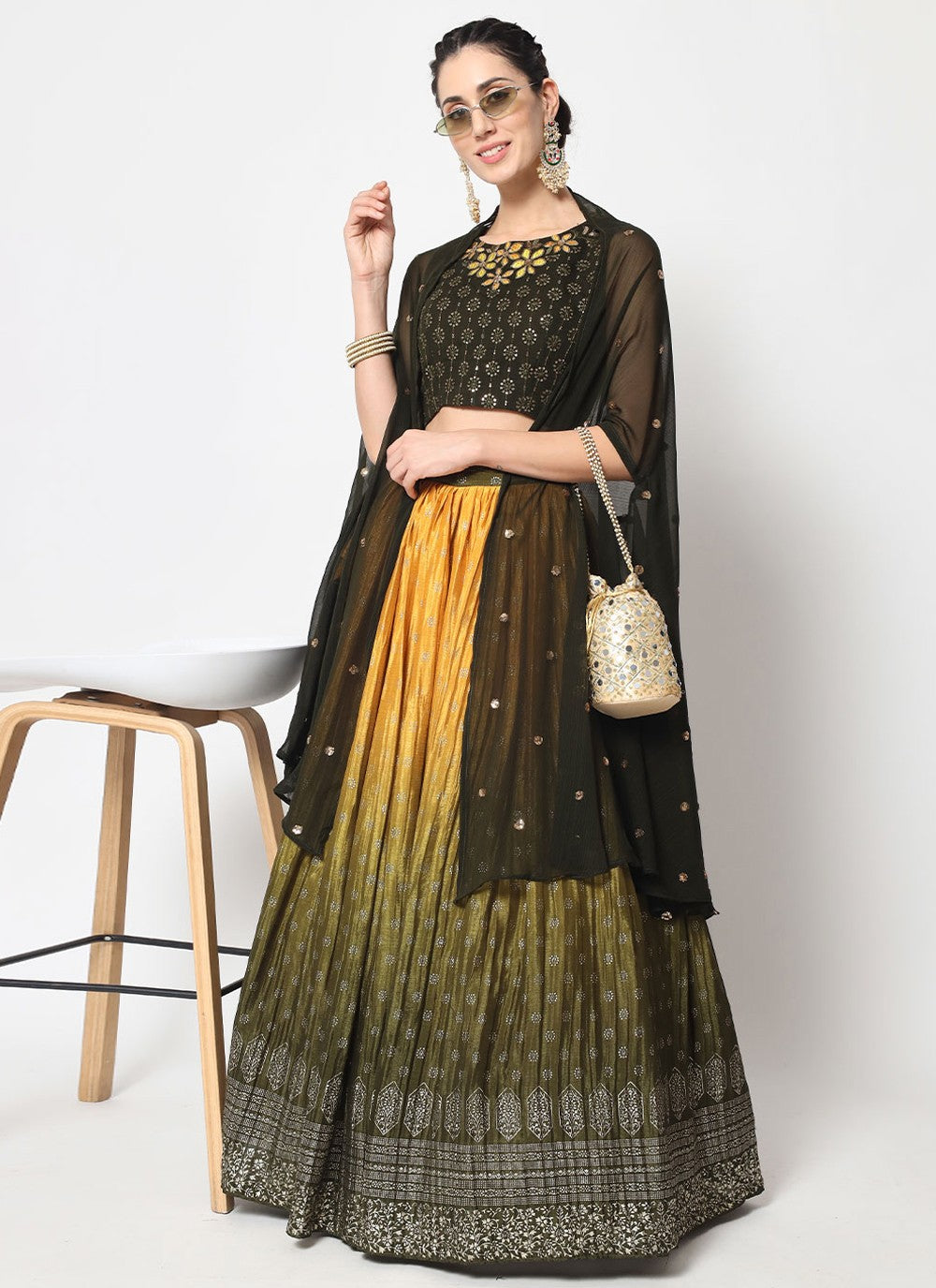 Embroidered Chinon, Silk A - Line Lehenga - L0724