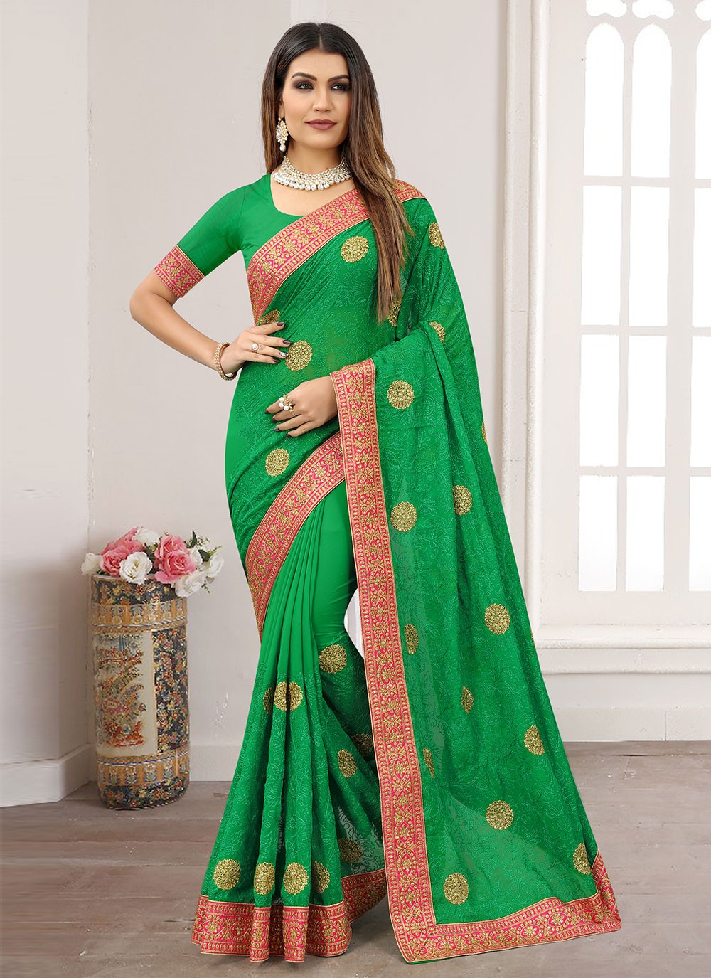 Classic Embroidered Chiffon Saree - S1643