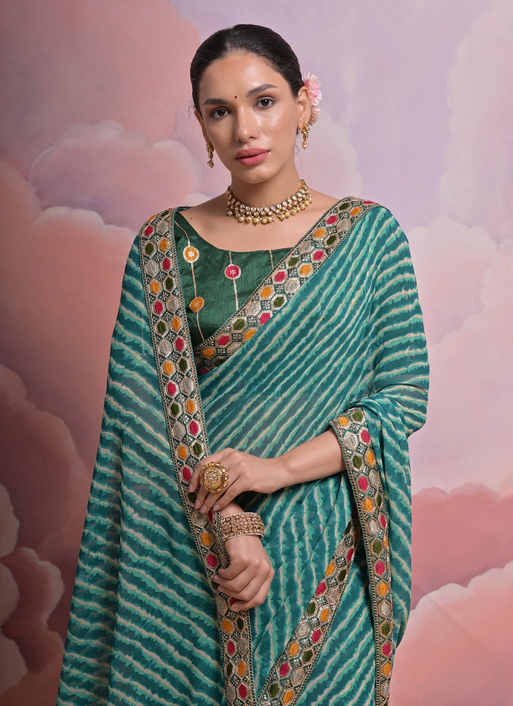 Contemporary Border Work Georgette Saree - S5234