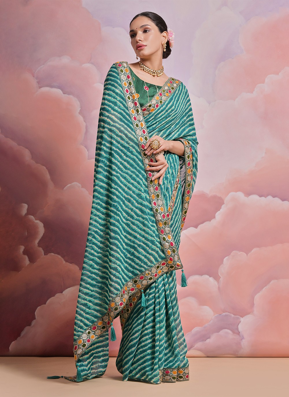 Contemporary Border Work Georgette Saree - S5234