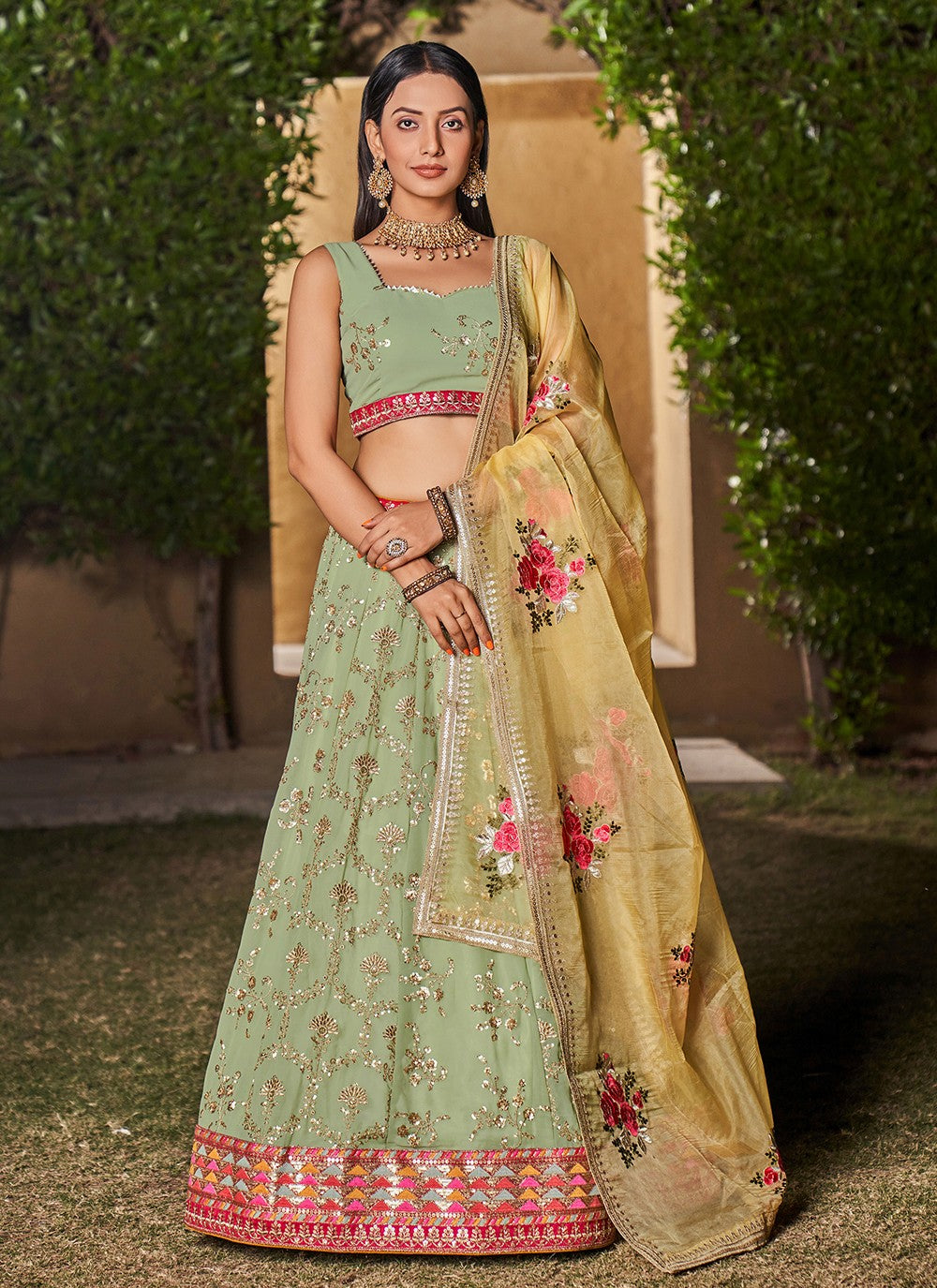 Embroidered Georgette A - Line Lehenga - L1528