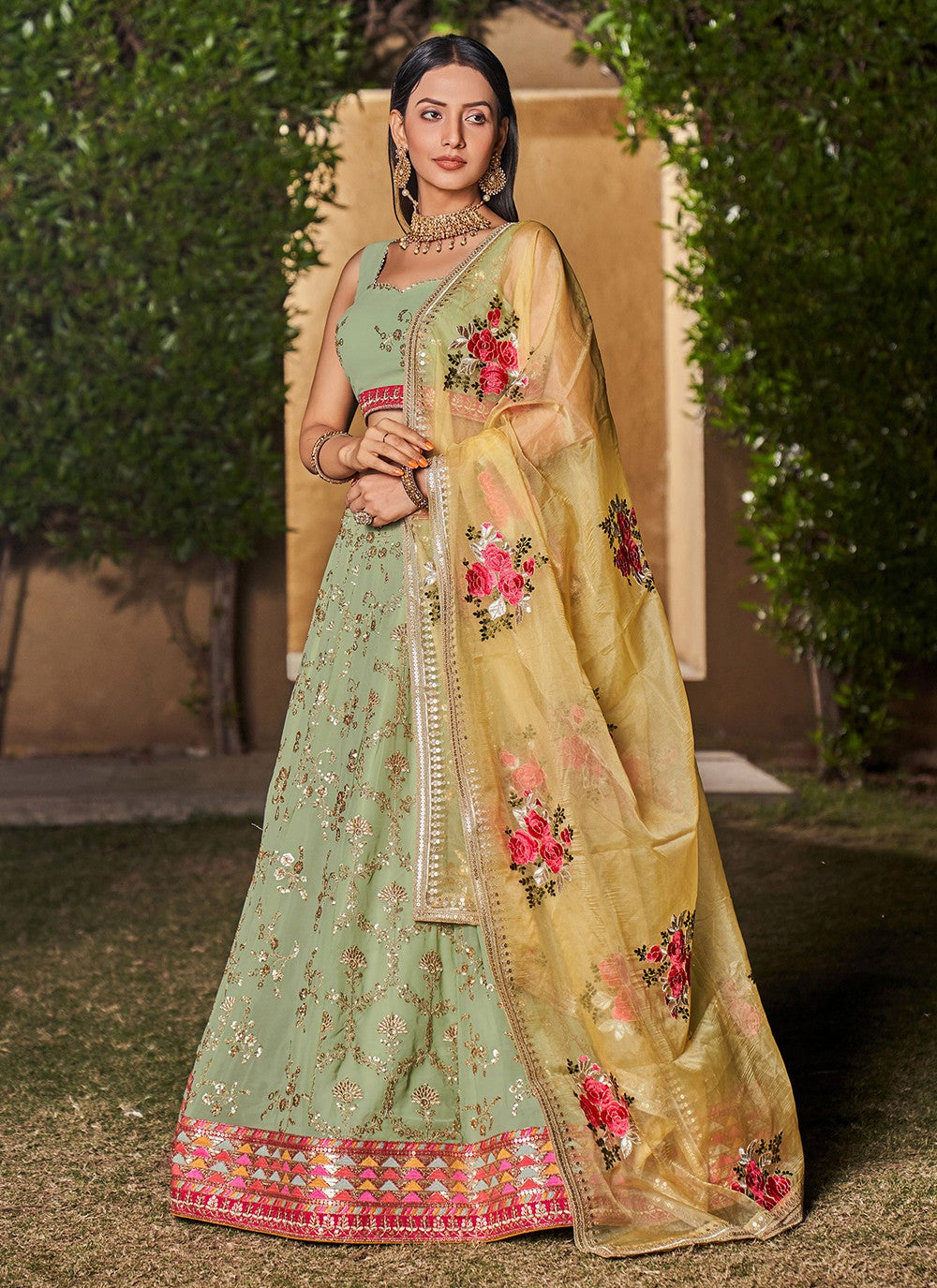 Embroidered Georgette A - Line Lehenga - L1528