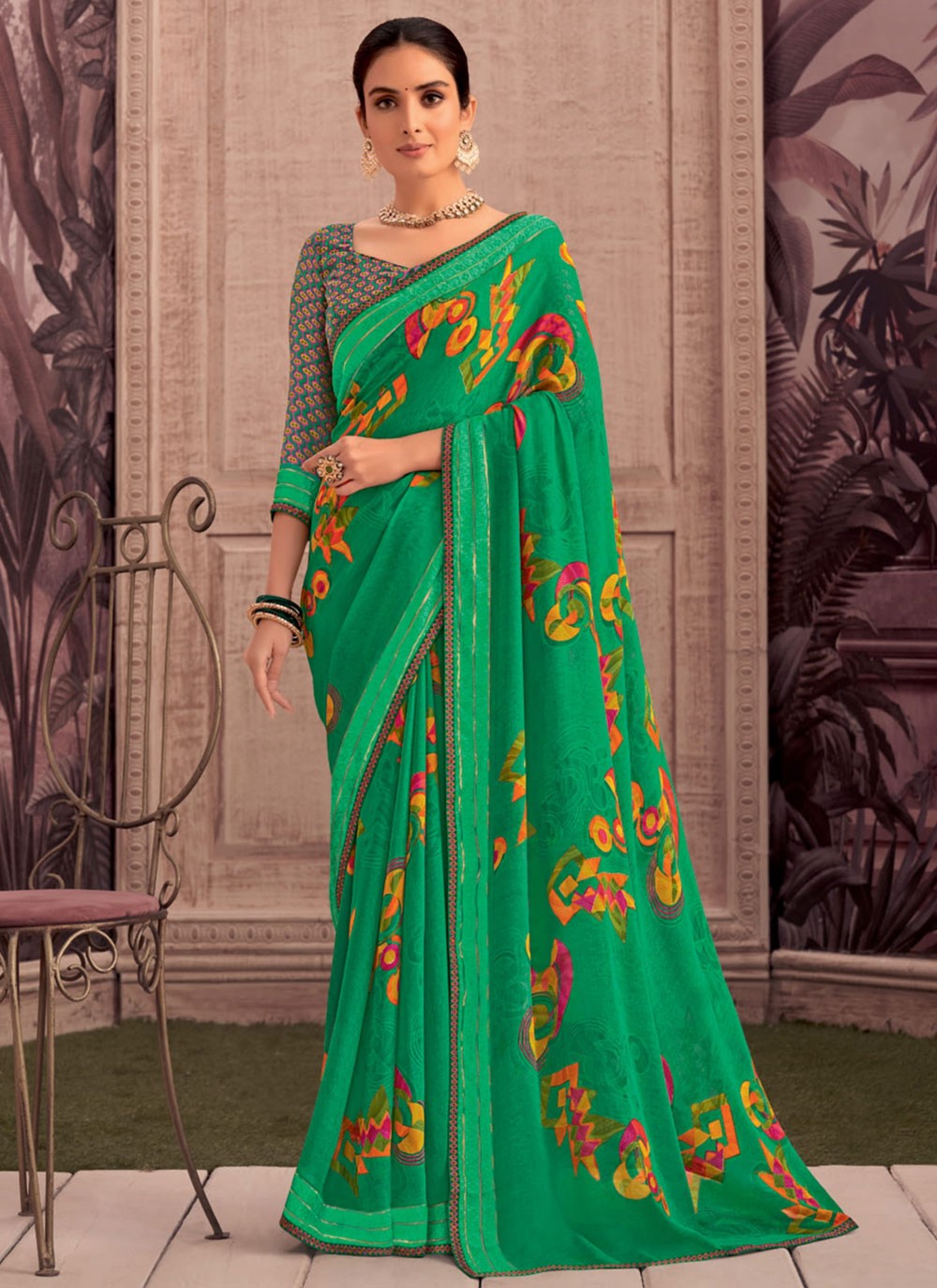 Classic Printed Georgette Saree - S9343