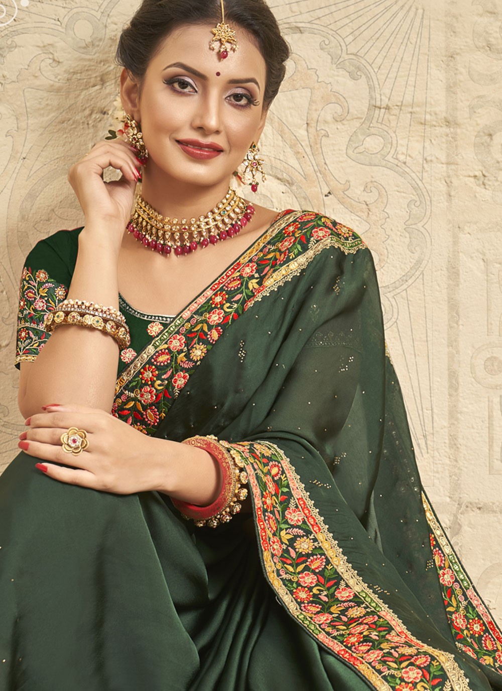 Classic Embroidered Satin Silk Saree - S4776