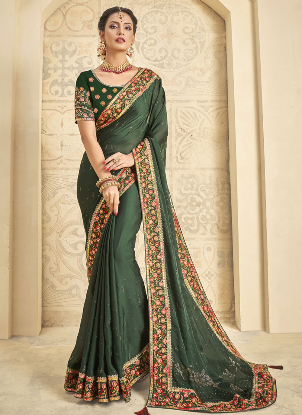 Classic Embroidered Satin Silk Saree - S4776