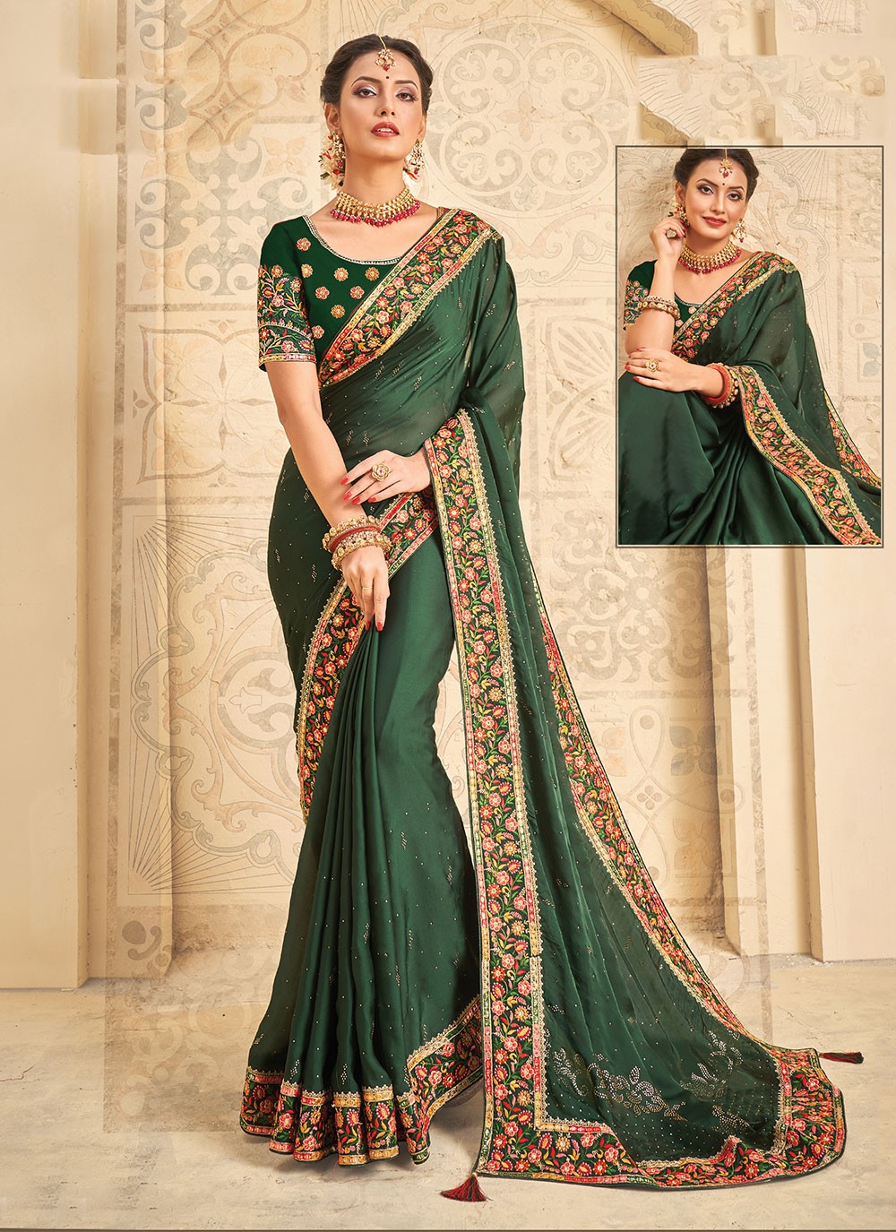 Classic Embroidered Satin Silk Saree - S4776