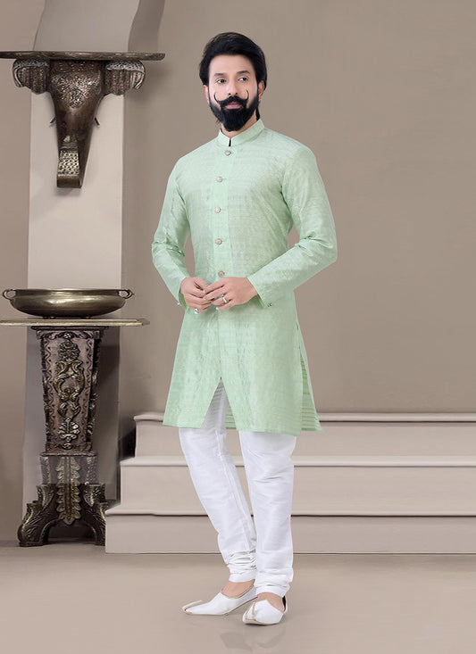 Fancy Work Jacquard Green Indo Western - M3469