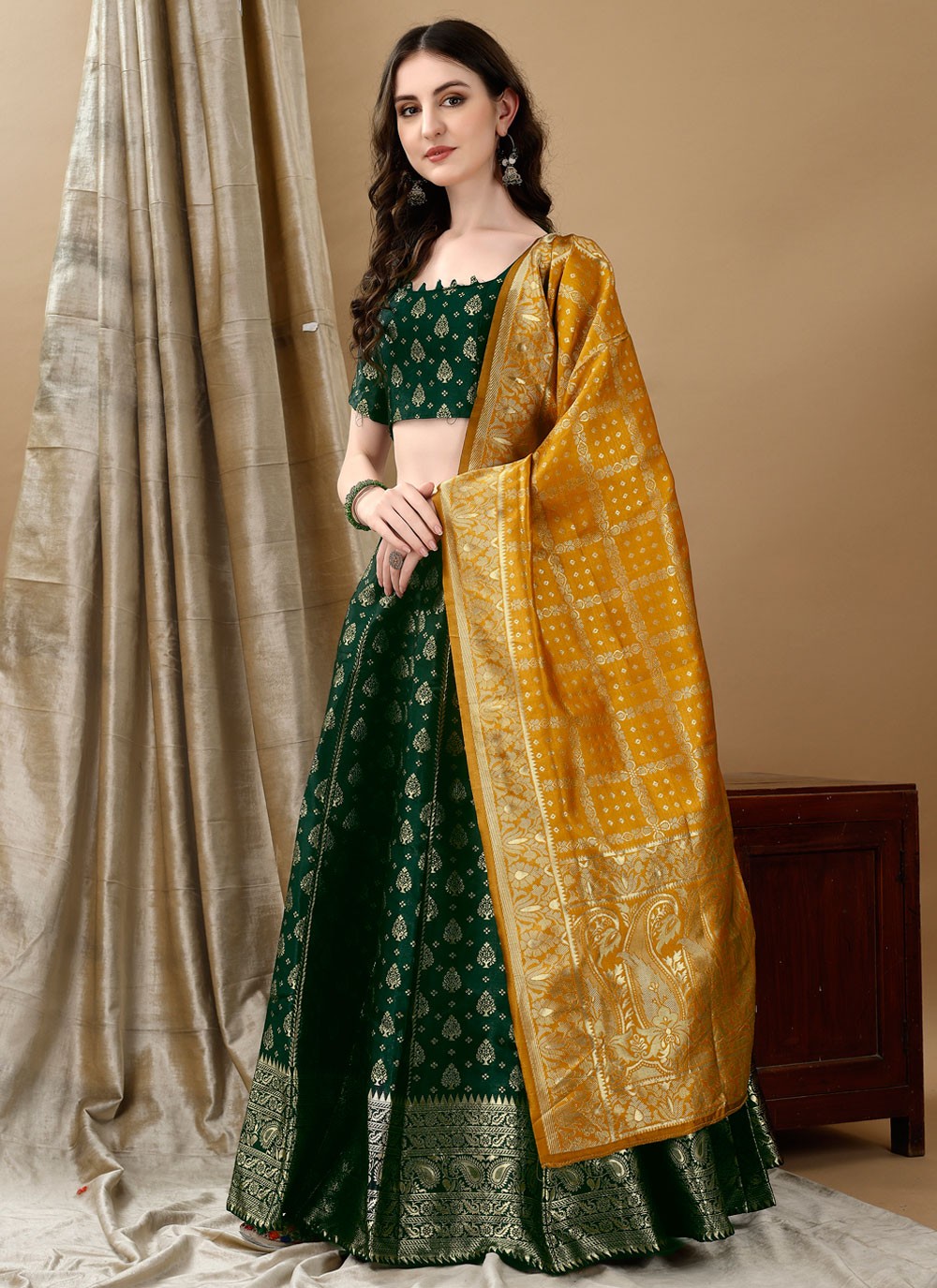 Jacquard Work Jacquard Silk A - Line Lehenga - L2180