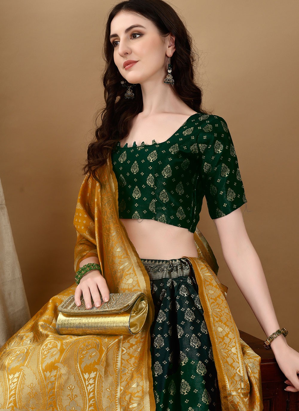 Jacquard Work Jacquard Silk A - Line Lehenga - L2180