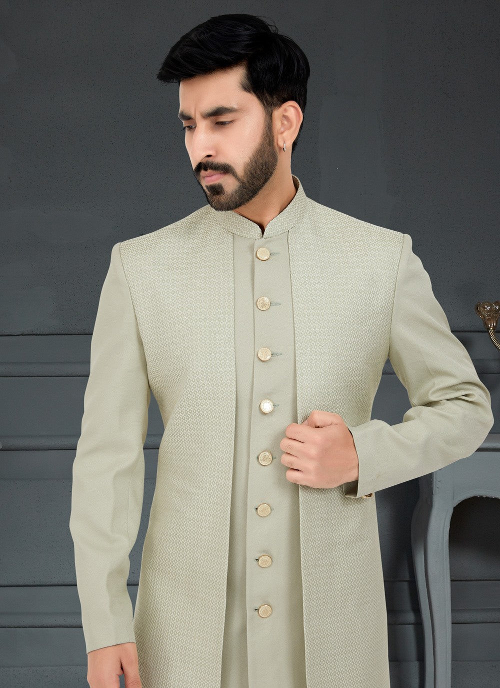 Weaving Zari Jacquard Green Indo Western - M5047