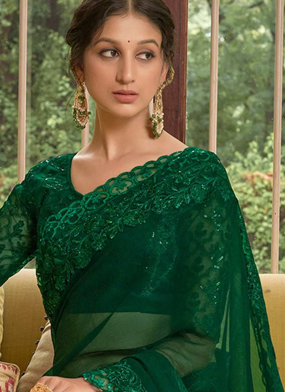 Designer Lace Chiffon Saree - S3413