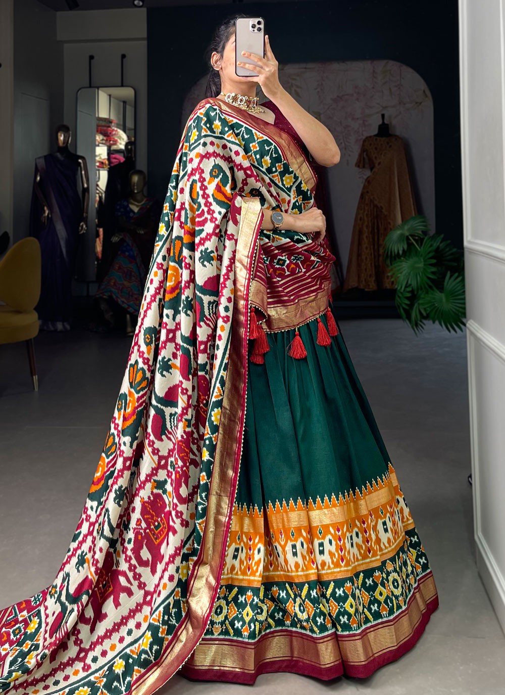 Patola Print Tussar Silk A - Line Lehenga - L1569