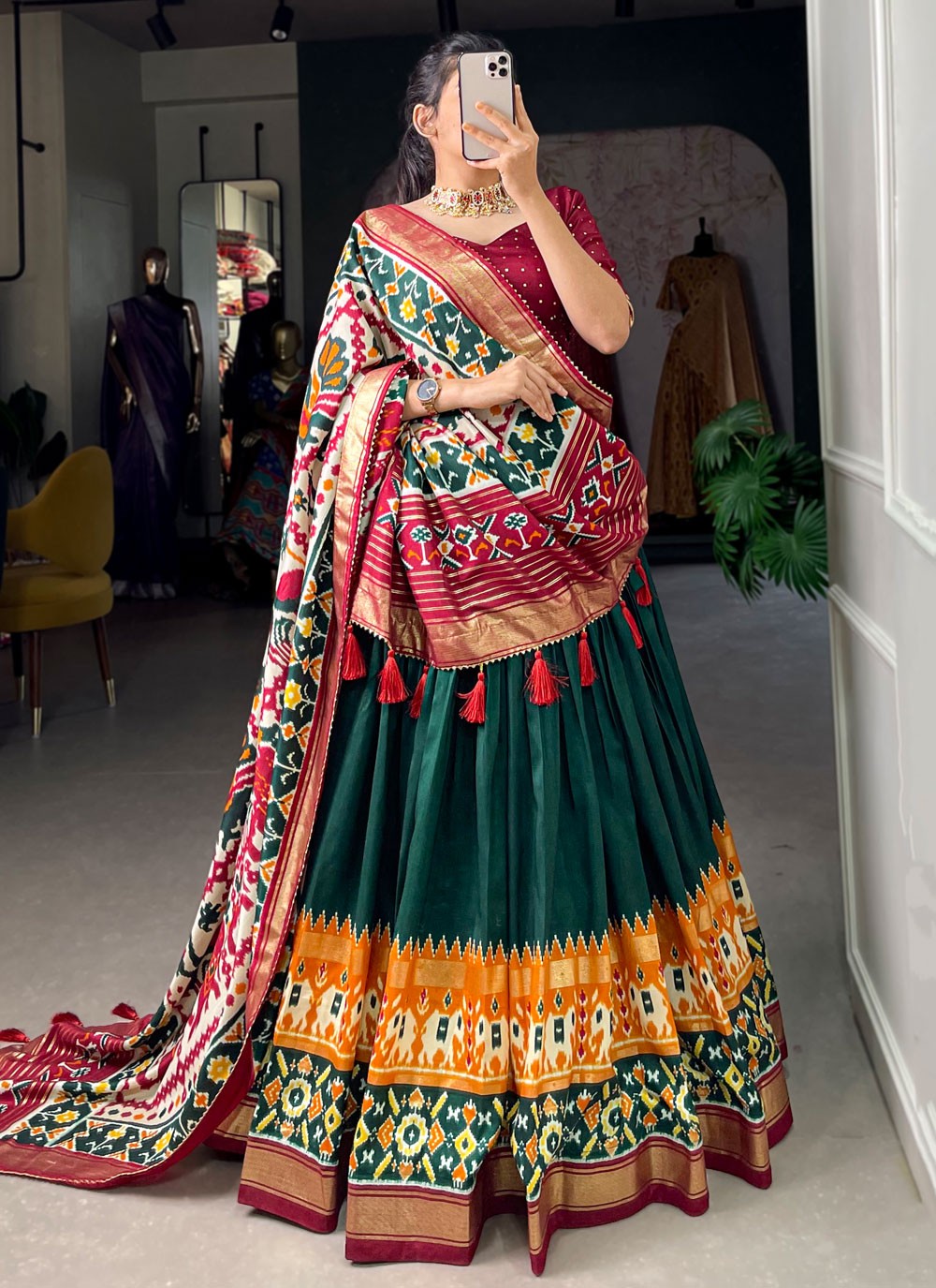 Patola Print Tussar Silk A - Line Lehenga - L1569