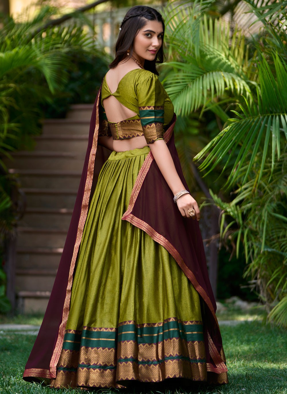 Weaving Zari Polly Cotton A - Line Lehenga - L2150