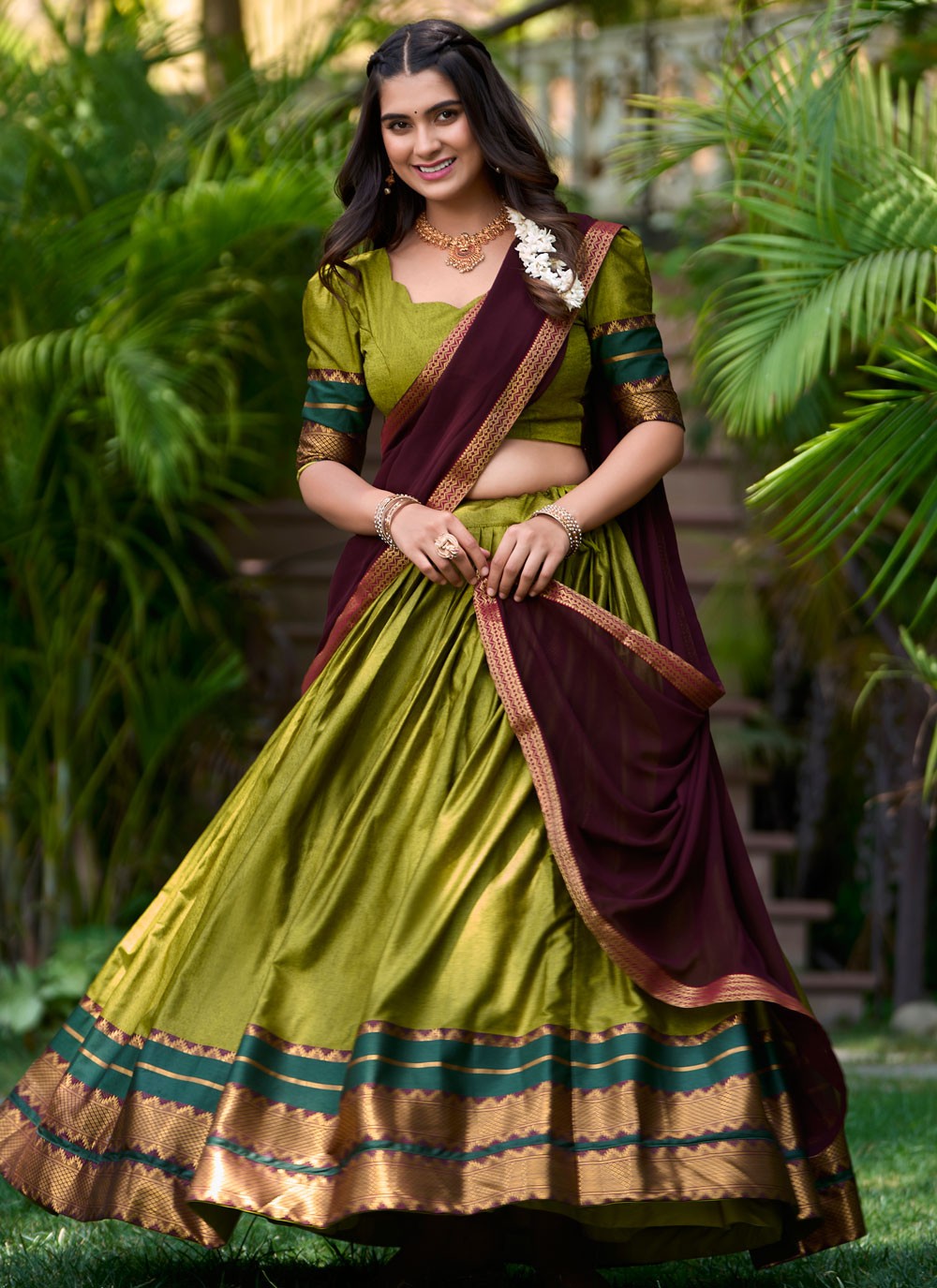 Weaving Zari Polly Cotton A - Line Lehenga - L2150