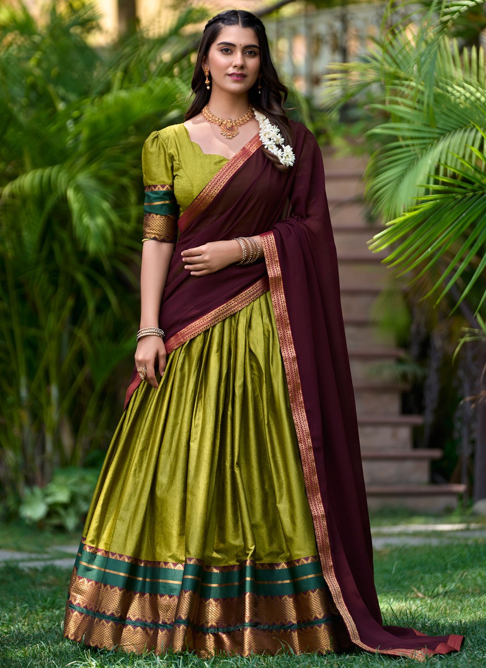 Weaving Zari Polly Cotton A - Line Lehenga - L2150