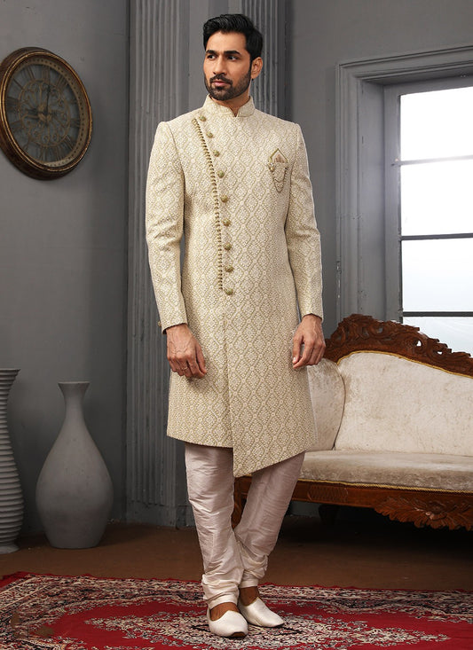 Embroidered Lucknowi Green Sherwani - M3329