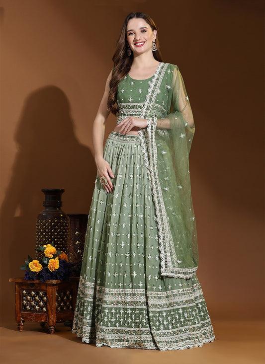 Lucknowi Work Georgette, Viscose A - Line Lehenga - L1144