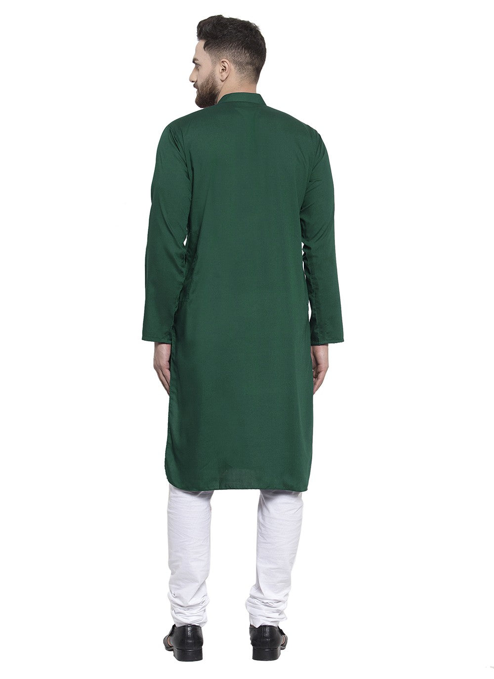 Machine Embroidery Blended Cotton Green Kurta Pyjama - M5665