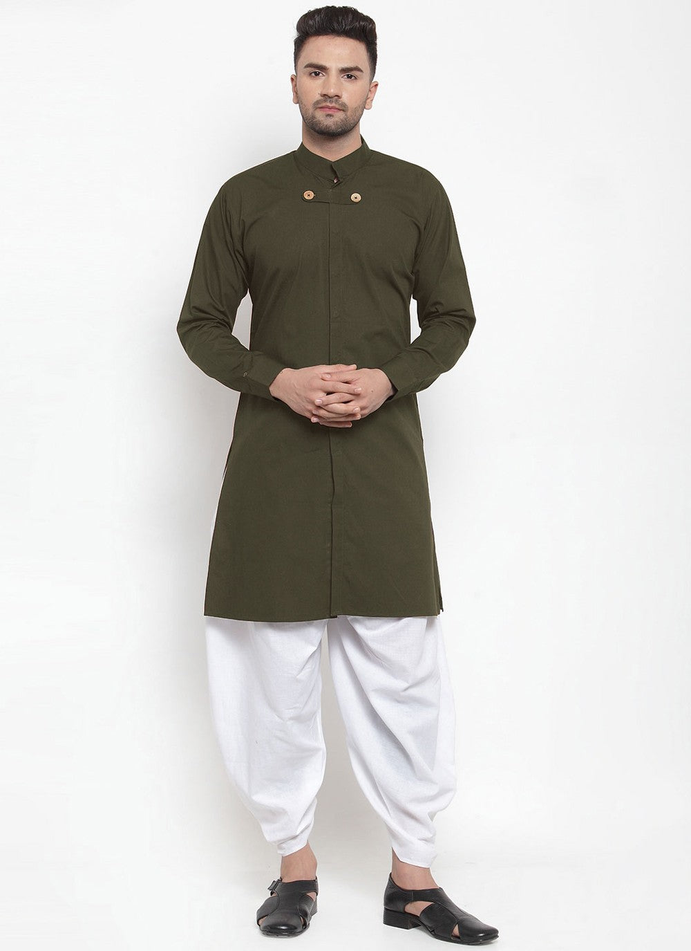 Plain Blended Cotton Green Dhoti Kurta - M4393