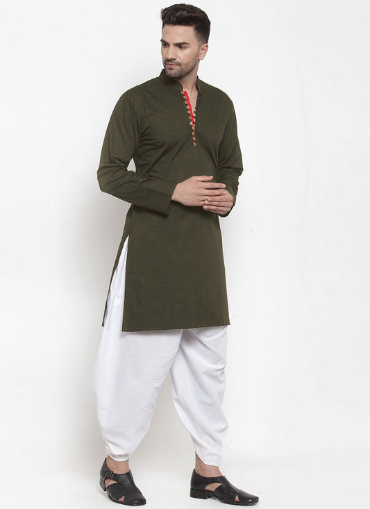 Plain Blended Cotton Green Dhoti Kurta - M4463