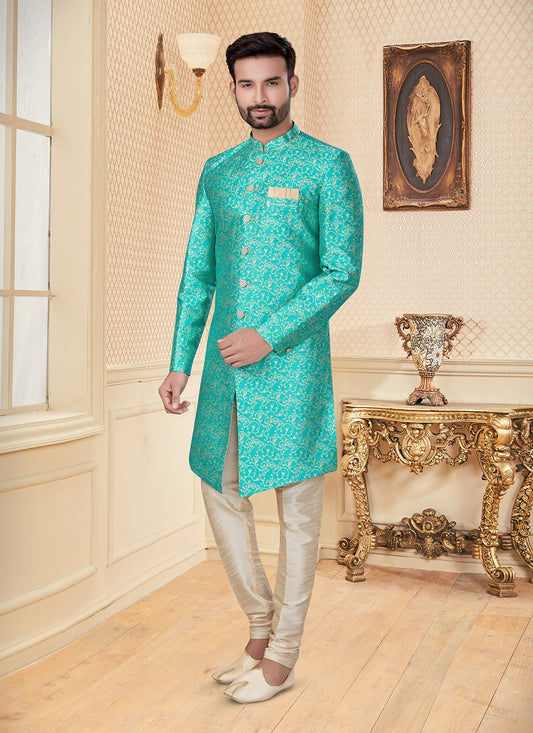 Embroidered Fancy Fabric Green Indo Western - M2964