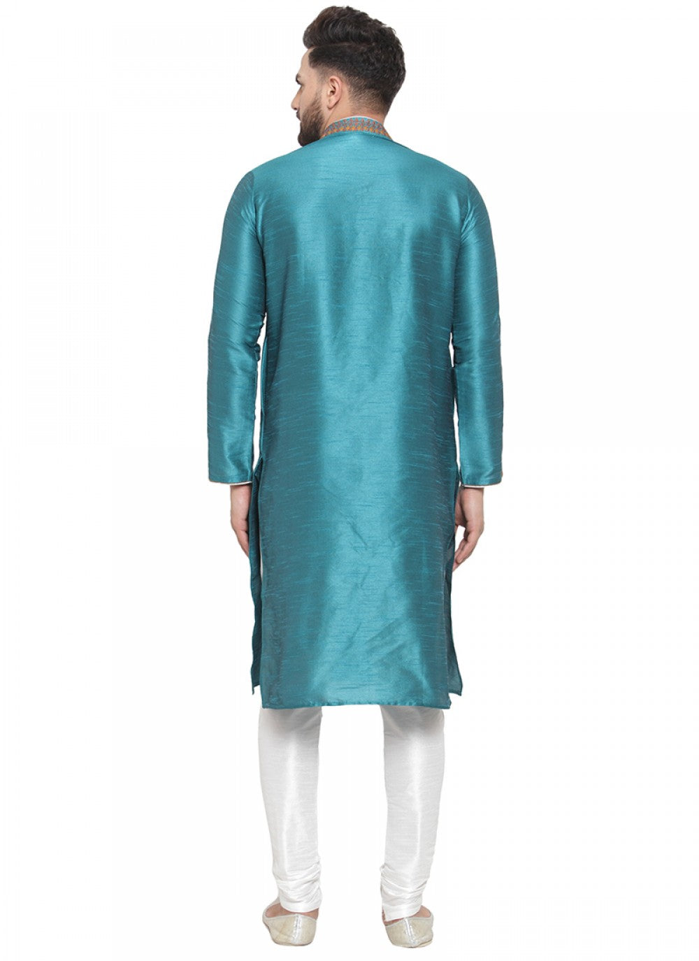 Embroidered Art Dupion Silk Green Kurta Pyjama - M1397