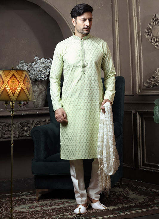 Printed Cotton Green Kurta Pyjama - M3651