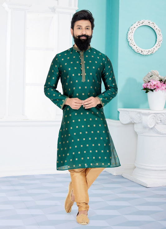 Jacquard Work Banarasi Silk, Jacquard Green Kurta Pyjama - M4937