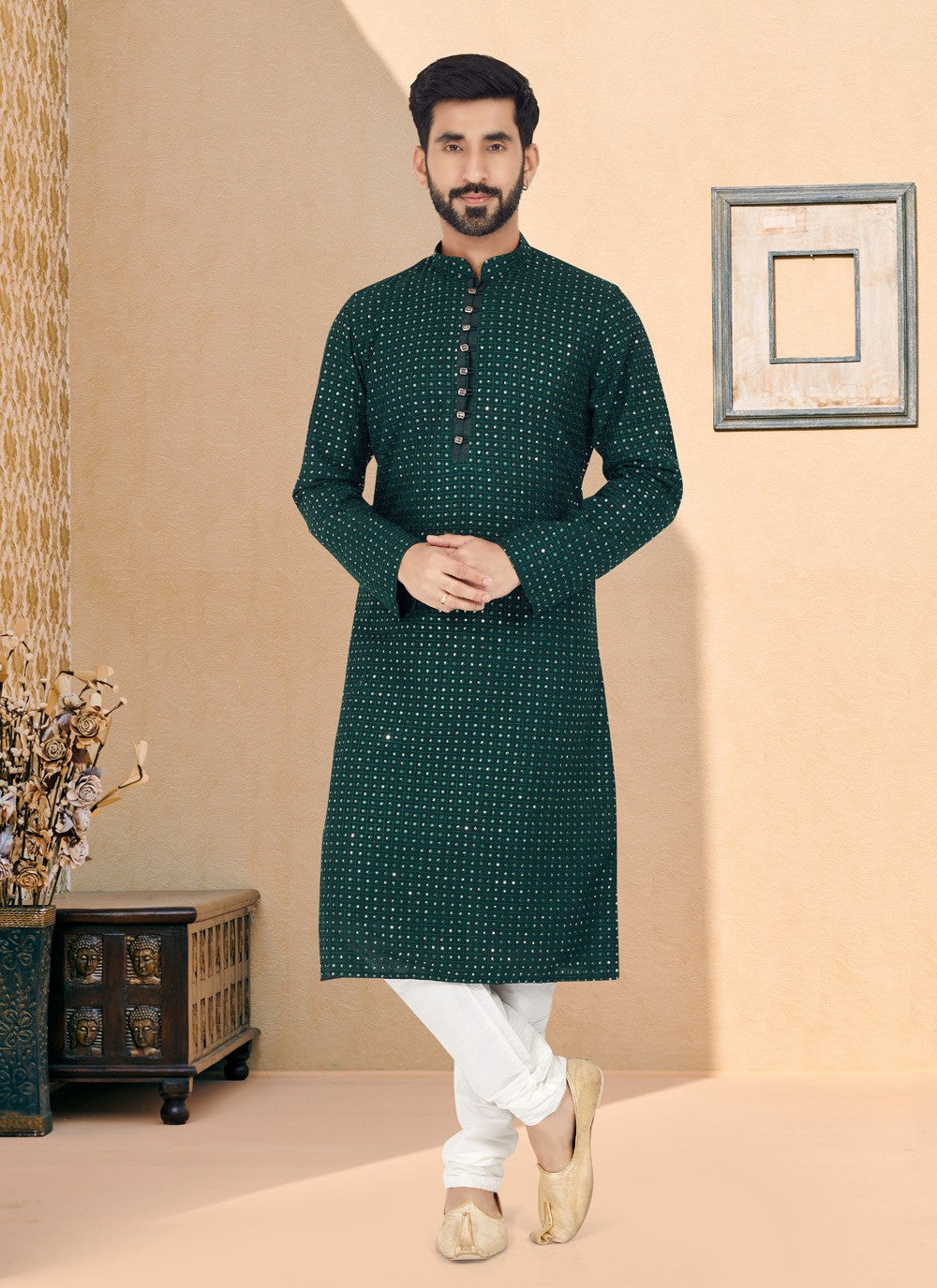 Embroidered Georgette Green Kurta Pyjama - M4975