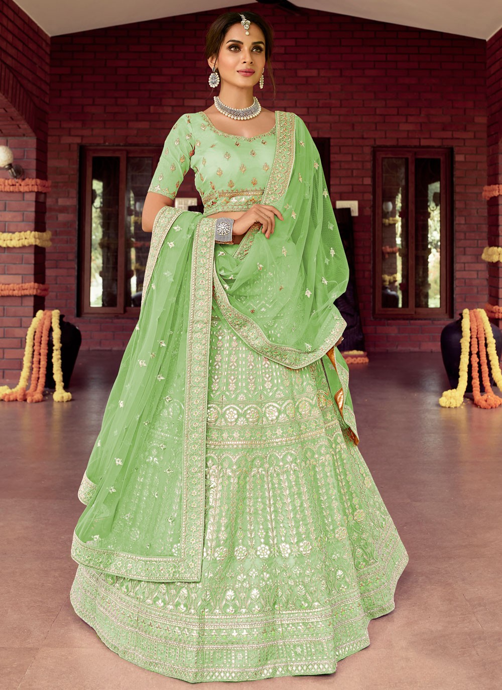 Dori Work Raw Silk A - Line Lehenga - L0362