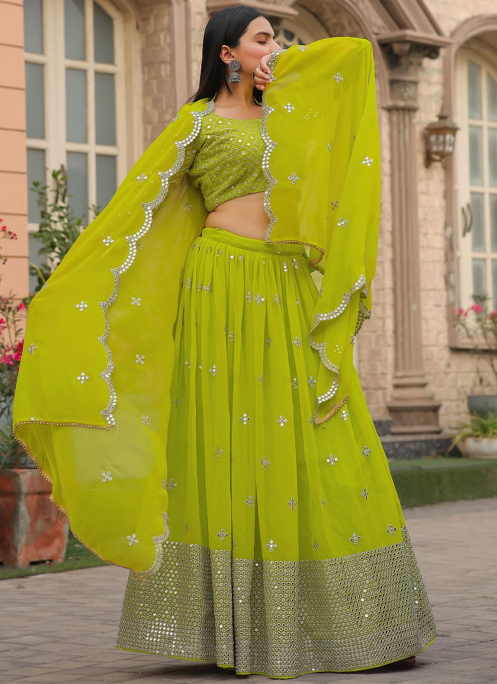 Embroidered Faux Georgette A - Line Lehenga - L2095