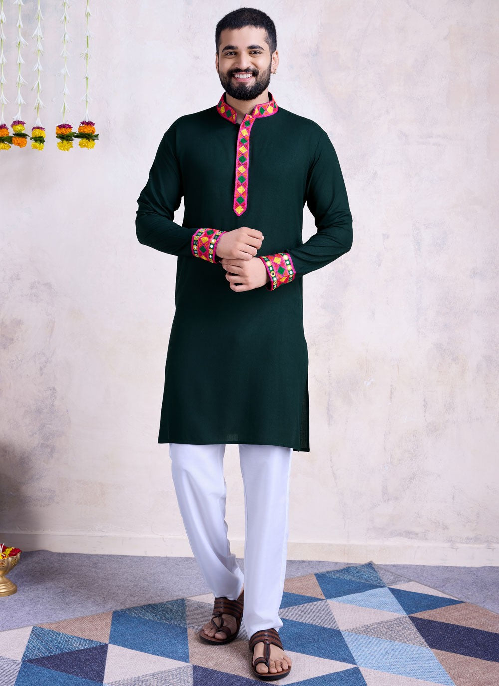 Embroidered Rayon Green Kurta - M8597