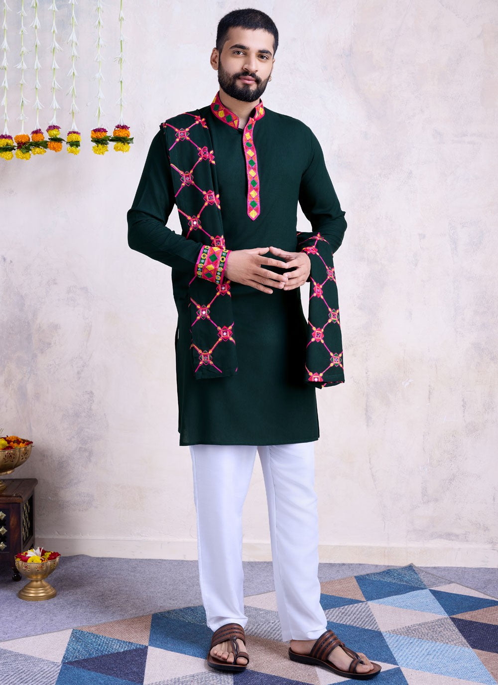 Embroidered Rayon Green Kurta - M8597