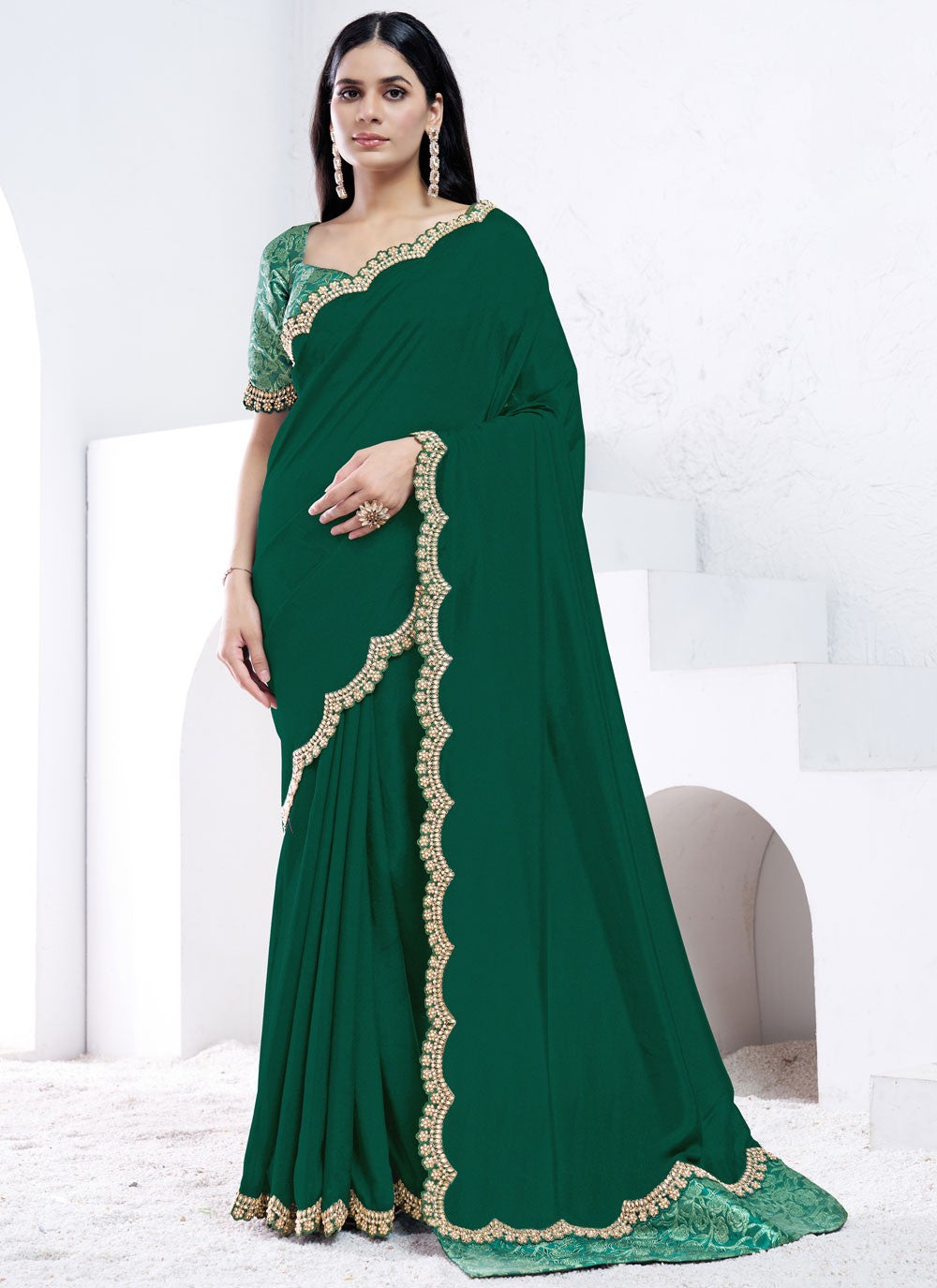 Embroidered, Moti, Sequins Crepe Silk Saree - S12036