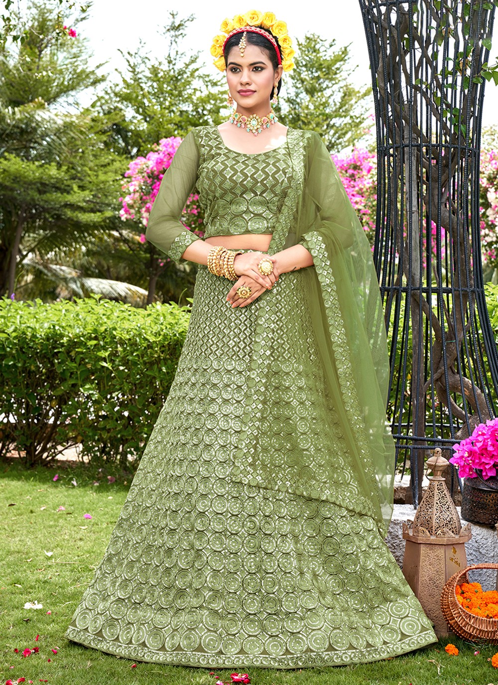 Embroidered Net A - Line Lehenga - L1045