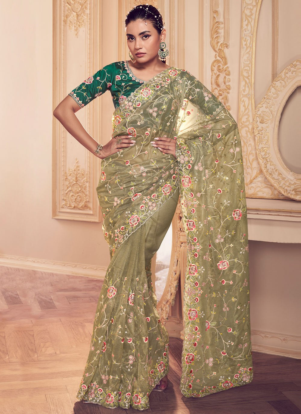 Classic Cord Net Saree - S6344