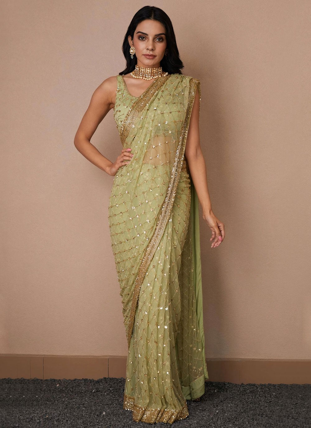 Classic Cord Net Saree - S4288