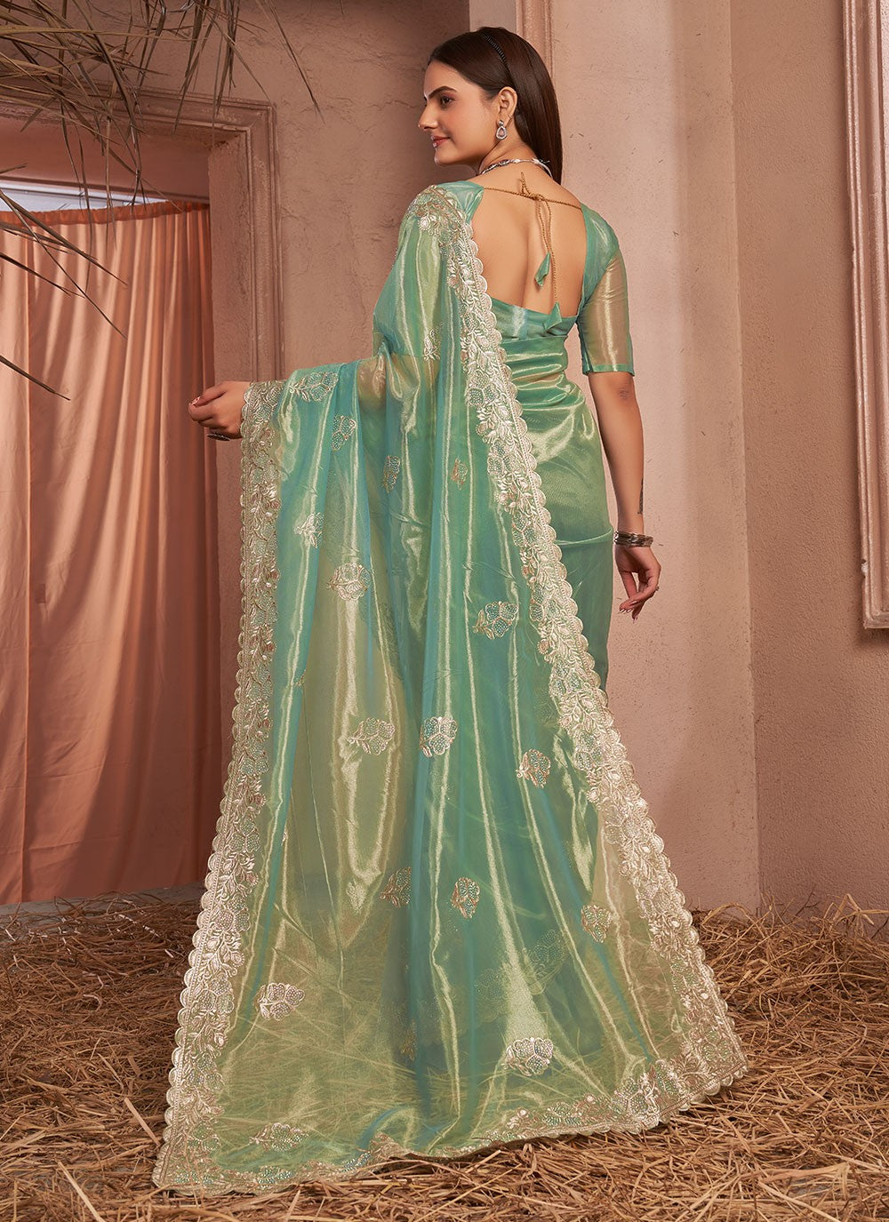 Classic Embroidered Net, Shimmer Saree - S7266