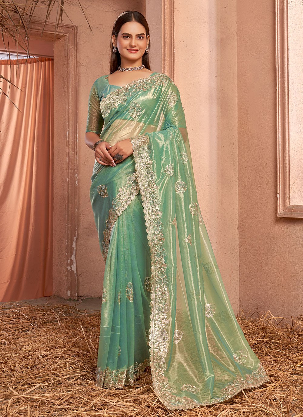 Classic Embroidered Net, Shimmer Saree - S7266