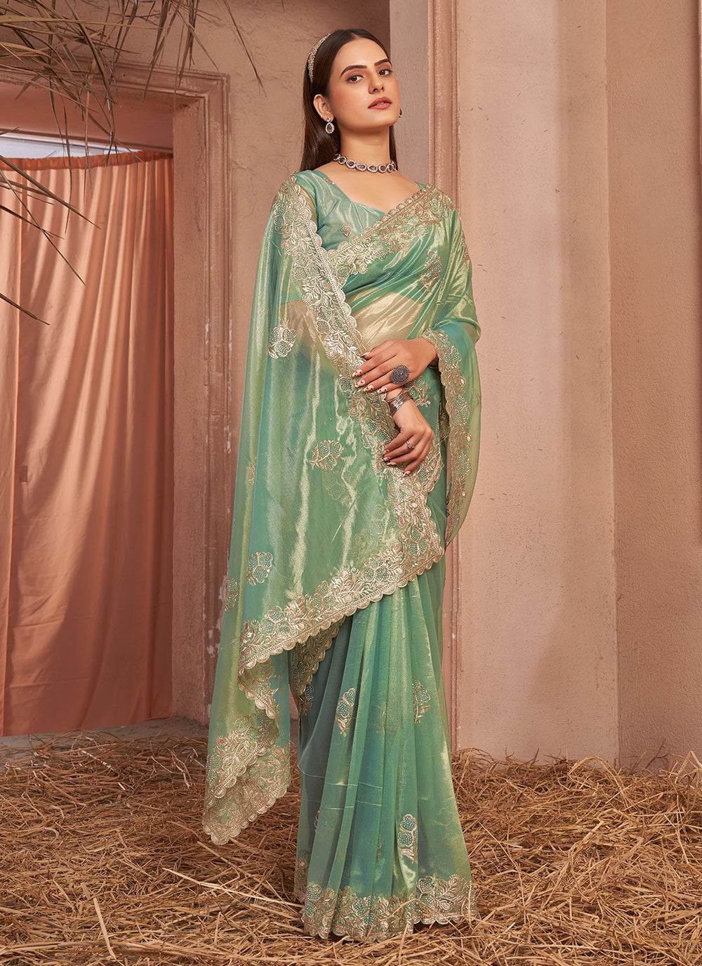 Classic Embroidered Net, Shimmer Saree - S7266