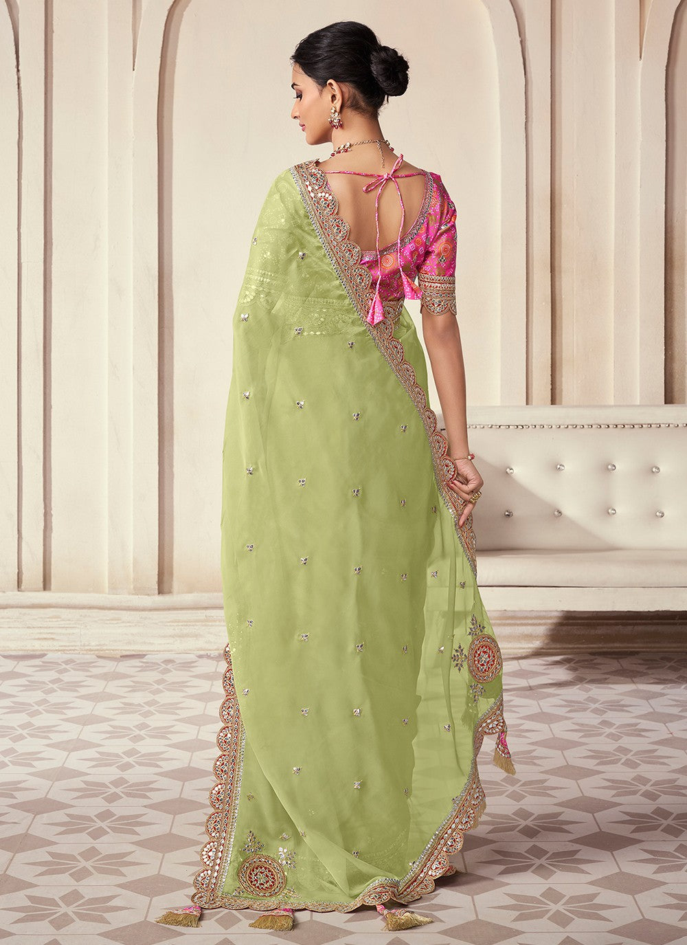 Trendy Sequins Organza Saree - S5261